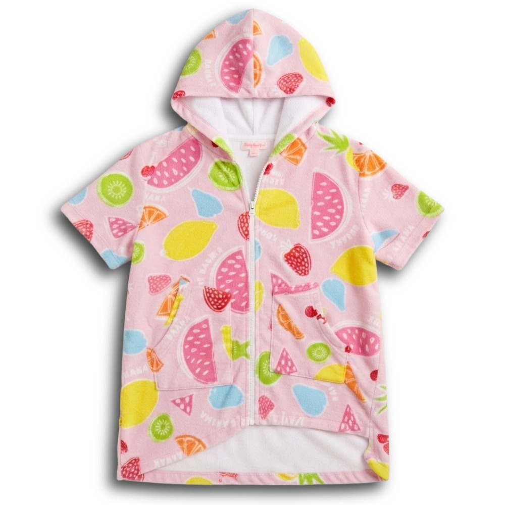 Tommy Bahama Girls Pink Fruit Print Terry Cloth Hooded Swim Cover Up L/XL 10-12